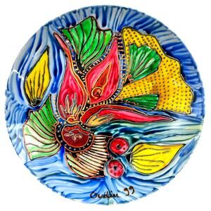 Limoges France Painted Shallow Bowl Copper Silver Accents 7.5" Vibrant Signed!